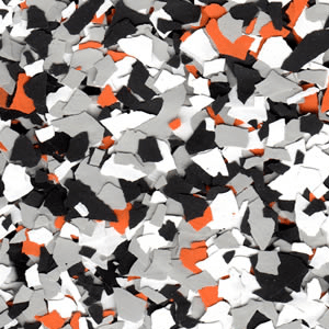 orange and black epoxy flakes