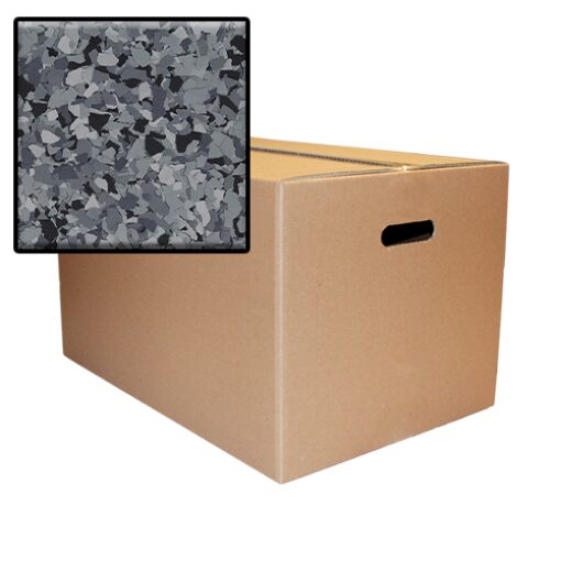 B-715 (Nightfall) 1/4″ Epoxy Flake Box | Black & Grey Chips | Concrete Floor Supply