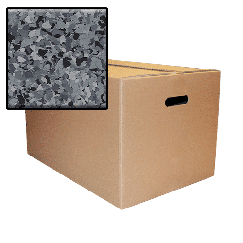B-715 (Nightfall) 1/4″ Epoxy Flake Box | Black & Grey Chips | Concrete Floor Supply